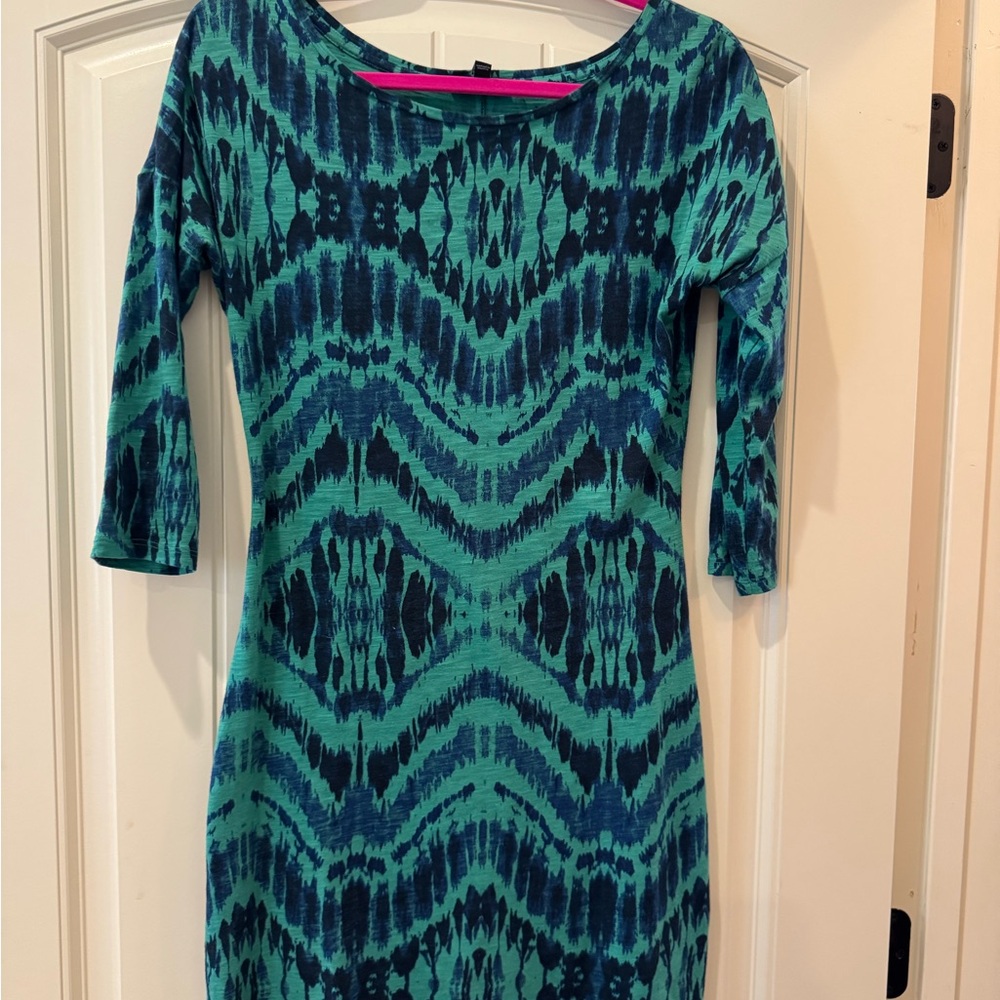 Express Teal and Black Long Sleeve Dress